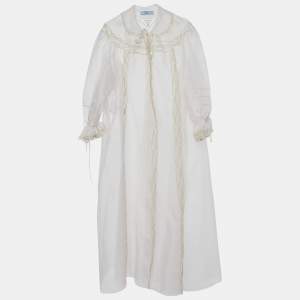Prada Light Pink Silk & Lace Trim Nylonette Overcoat S