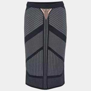 Prada Black Patterned Knit Knee Length Skirt M