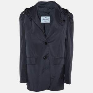 Prada Navy Blue Silk Technical Blazer Jacket S