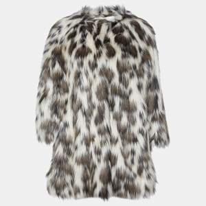 Prada Multicolor Printed Faux Fur Hook Front Coat M