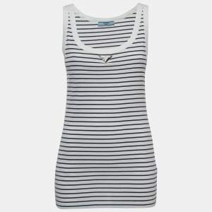 Prada White Striped Cotton Triangle Logo Detail Tank Top S