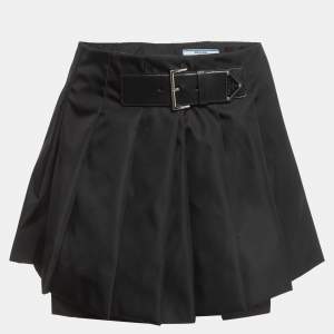 Prada Black Re-Nylon Belt Detail Pleated Mini Skirt XS