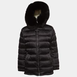 Prada Black Fur Trimmed Hood Nylon Padded  Jacket M