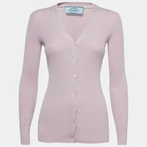 Prada Pink Rib Lurex Knit Buttoned Cardigan S