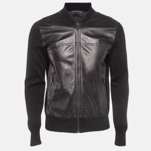 Prada Black Leather Trim Wool Zipper Jacket M