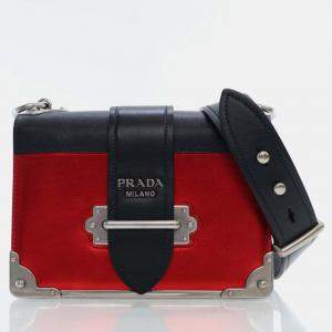 Prada Red/ Black Saffiano Leather and Calfskin Cahier Shoulder Bags