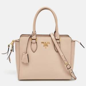 Prada Beige Saffiano Lux/Soft Leather Convertible Tote