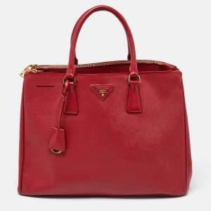 Prada Red Saffiano Leather Large Galleria Double Zip Tote