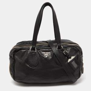 Prada Black Leather Zip Detail Satchel