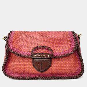 Prada Brown Leather Madras Shoulder Bag