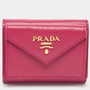 Prada Pink Vitello Move Leather Envelope Trifold Compact Wallet