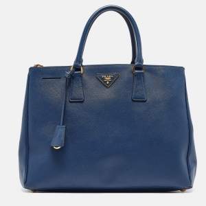 Prada Navy Blue Saffiano Lux Leather Medium Galleria Double Zip Tote