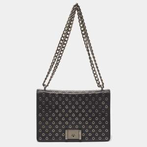 Prada Black Leather Grommet Flap Shoulder Bag
