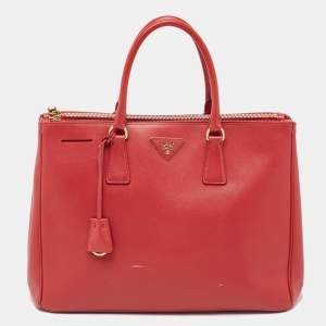 Prada Red Saffiano Lux Leather Large Galleria Double Zip Tote