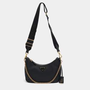 Prada Black Saffiano Lux Leather Re-Edition 2005 Baguette Bag