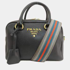 Prada Black Vitello Phenix Bauletto Bag 