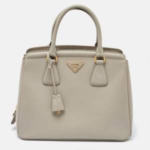 Prada Grey Saffiano Lux Leather Parabole Tote