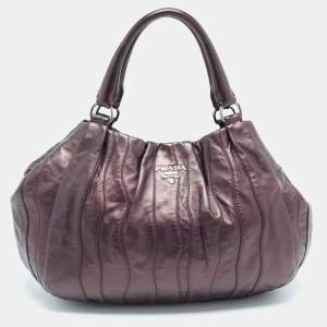 Prada Metallic Purple Leather Wave Hobo