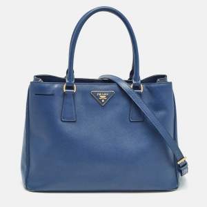 Pre Owned Prada Navy Blue Saffiano Leather Medium Double Zip Tote