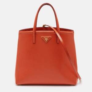 Prada Orange Saffiano Patent Leather Parabole Tote