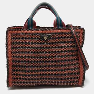 Prada Black/Brown Woven Leather Madras Tote