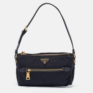 Prada Black Tessuto Nylon and Saffiano Leather Shoulder Bag