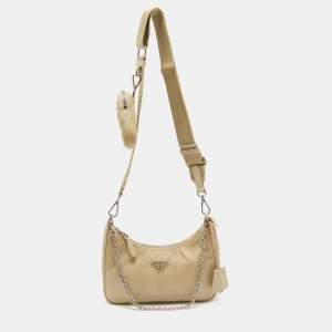 Prada Cream Nylon and Leather Re-Edition 2005 Baguette Bag