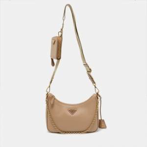 Prada Beige Saffiano Lux Leather Re-Edition 2005 Baguette Bag