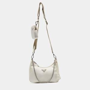 Prada White Nylon and Leather Re-Edition 2005 Shoulder Bag