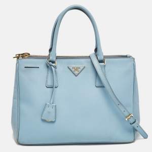 Prada Light Blue Saffiano Lux Leather Large Double Zip Tote