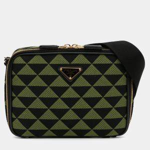 Prada Green Canvas Symbole Triangolo Crossbody Bag