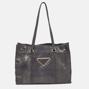 Prada Black Leather Antic Strings Tote