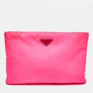 Prada Neon Pink Nylon Zip Pouch