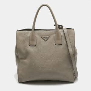 Prada Beige Vitello Daino Leather Shopper Tote