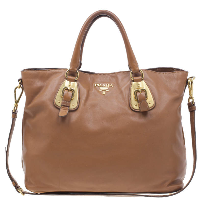 Pre Owned Prada Tan Soft Calf Leather Tote