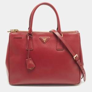 Prada Red Saffiano Leather Medium Double Zip Tote