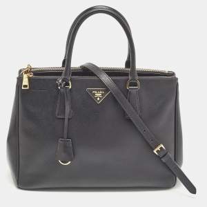 Prada Black Saffiano Leather Medium Double Zip Tote