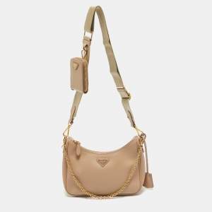 Prada Beige Saffiano Lux Leather Re-Edition 2005 Baguette Bag