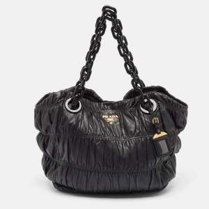 Prada Black Gaufre Leather Chain Hobo