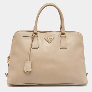 Prada Beige Saffiano Lux Leather Promenade Satchel