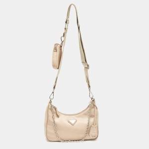 Prada Beige Nylon and Leather Re-Edition 2005 Baguette Bag