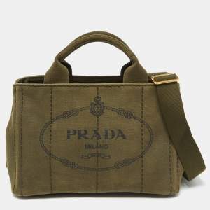 Prada Green Canvas Small Canapa Tote