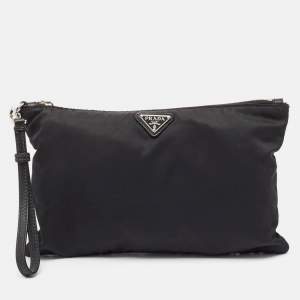 Prada Black Nylon Zip Wristlet Pouch