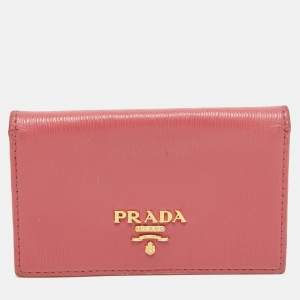 Prada Pink Vittello Move Leather Business Card Holder 