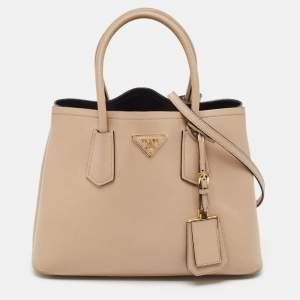 Prada Beige Saffiano Cuir Leather Double Handle Tote