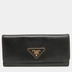 Prada Black Saffiano Leather Flap Continental Wallet