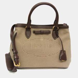 Prada Brown/Beige  Canvas and Leather Logo Convertible Tote Bag