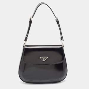 Prada Black Brushed Leather Cleo Shoulder Bag