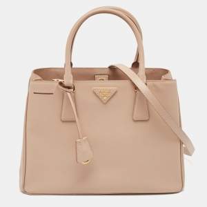 Prada Beige Saffiano Lux Leather Medium Middle Zip Tote