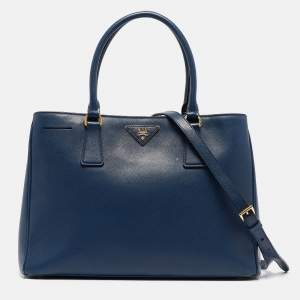 Prada Navy Blue Saffiano Lux Leather Small Middle Zip Tote